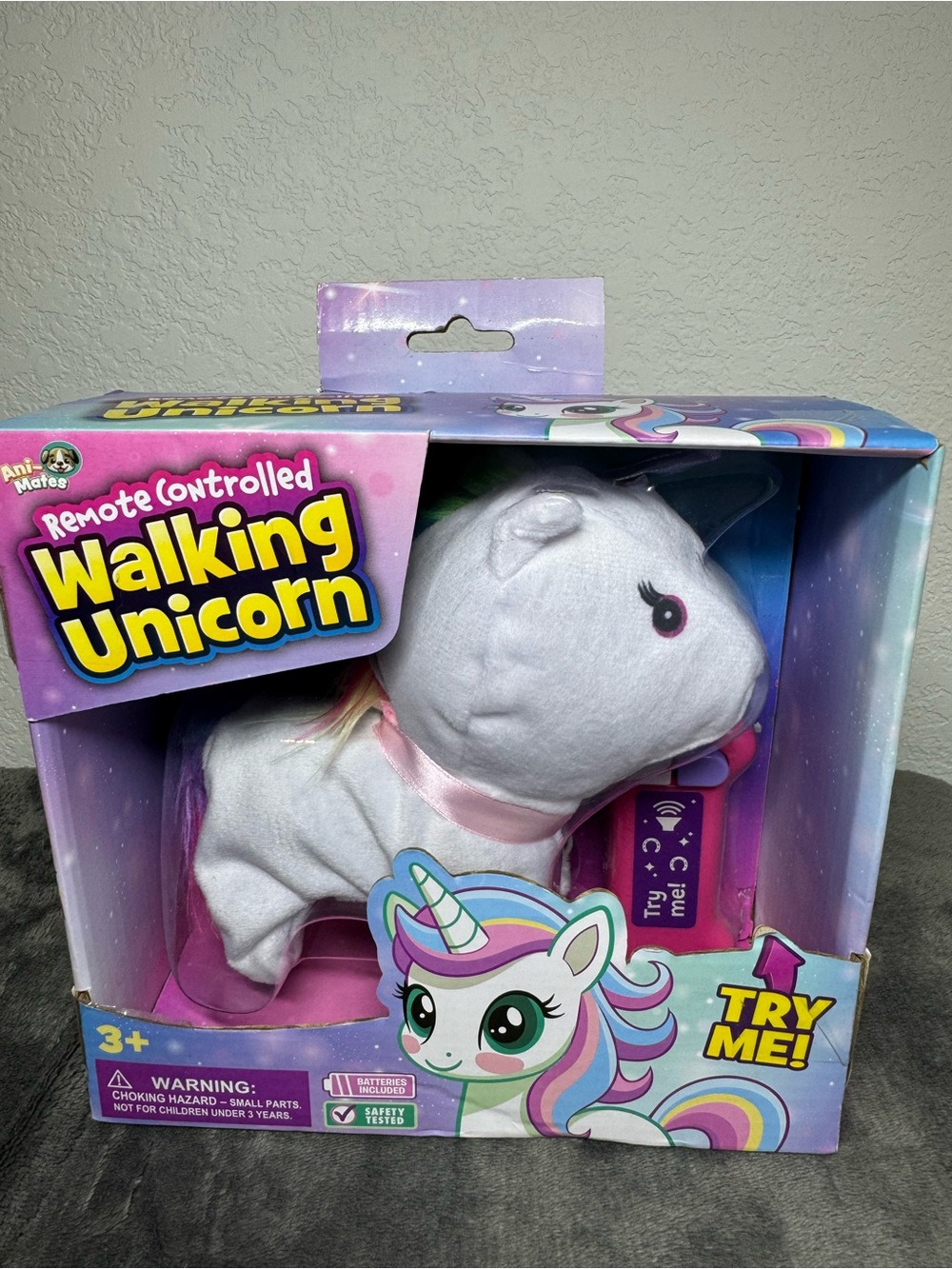 Remote Controlled White Unicorn Plush with Pink Accents